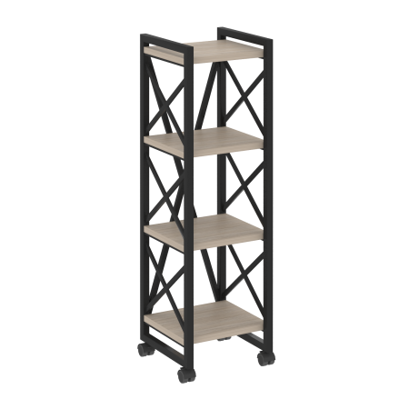 Loft Стеллаж на колесных опорах-4 полки VR.L-MST.K-4.4 Дуб Аттик/Металл Черный 400*400*1334