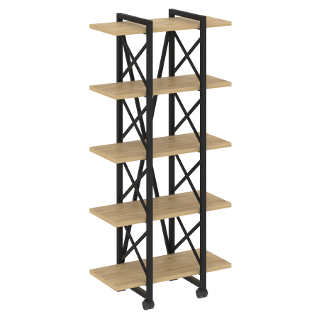 Loft Стеллаж на колесных опорах-5 полок VR.L-MST.K-5.4V Тиквуд Светлый/Металл Черный 800*400*1704
