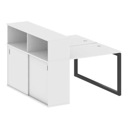 Metal System Quattro Рабочая станция с шкафом-купе на О-образном м/к 50БО.РС-СШК-2.1 Т Белый/Металл Антрацит 1410*1475*1098