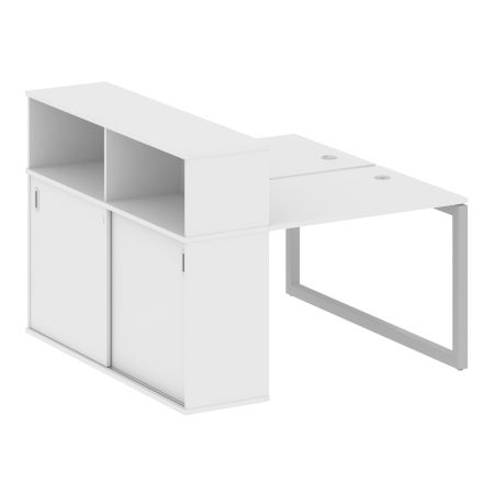 Metal System Quattro Рабочая станция с шкафом-купе на О-образном м/к 50БО.РС-СШК-2.1 Т Белый/Металл Серый 1410*1475*1098