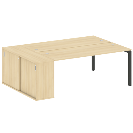 Metal System Quattro Рабочая станция с шкафом-купе на П-образном м/к 50БП.РС-СШК-1.5 Т Акация Лорка/Металл Антрацит 2210*1475*750
