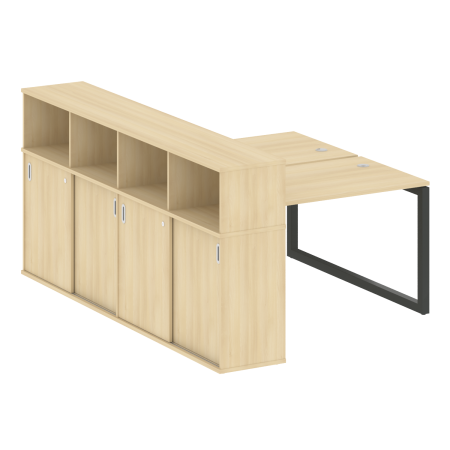 Metal System Quattro Рабочая станция с шкафом-купе на О-образном м/к 50БО.РС-СШК-4.2 Т Акация Лорка/Металл Антрацит 1610*2332*1098