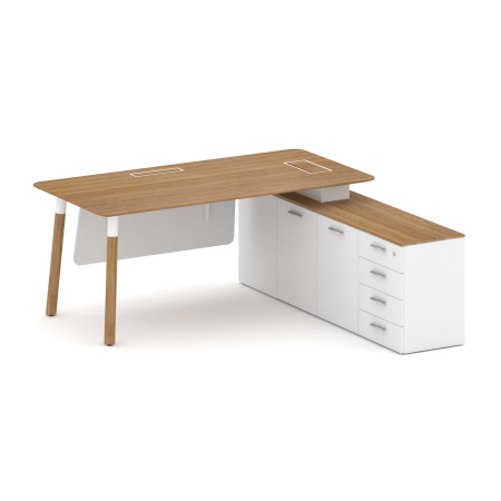 Fresco Стол руководителя FR.SR-18 (R) Дуб Светлый/Белый Бриллиант UM/Металл Белый/Нерж. Сталь 1800*1798*750