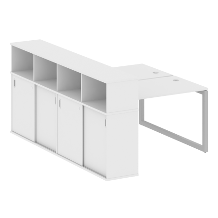 Metal System Quattro Рабочая станция с шкафом-купе на О-образном м/к 50БО.РС-СШК-4.2 Т Белый/Металл Серый 1610*2332*1098