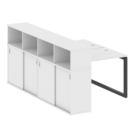 Metal System Quattro Рабочая станция с шкафом-купе на О-образном м/к 50БО.РС-СШК-4.1 Т Белый/Металл Антрацит 1410*2332*1098