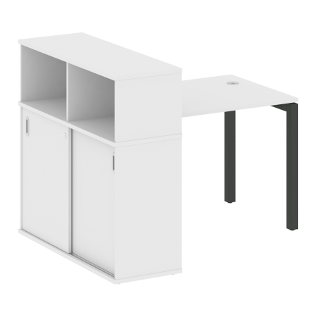 Metal System Quattro Стол письменный с шкафом-купе на П-образном м/к 50БП.РС-СШК-3.1 Т Белый/Металл Антрацит 1410*1120*1098