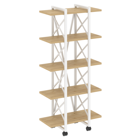 Loft Стеллаж на колесных опорах-5 полок VR.L-MST.K-5.4V Тиквуд Светлый/Металл Белый 800*400*1704