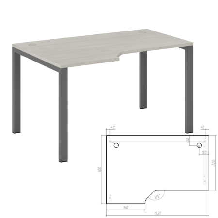 New Line NLN36322424 Стол эргономичный левый на металлоопорах  1350x900x750 дуб шамони светлый New Line NLN36322424 Стол эргономичный левый на металлоопорах  1350x900x750 дуб шамони светлый