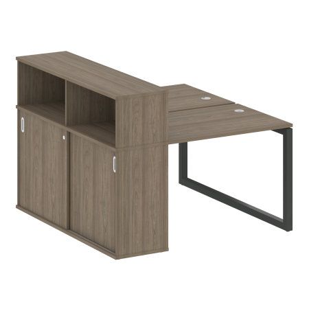 Metal System Quattro Рабочая станция с шкафом-купе на О-образном м/к 50БО.РС-СШК-2.1 Т Вяз Благородный/Металл Антрацит 1410*1475*1098