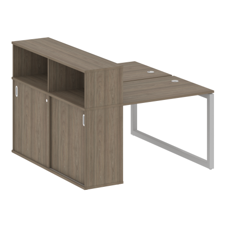 Metal System Quattro Рабочая станция с шкафом-купе на О-образном м/к 50БО.РС-СШК-2.1 Т Вяз Благородный/Металл Серый 1410*1475*1098