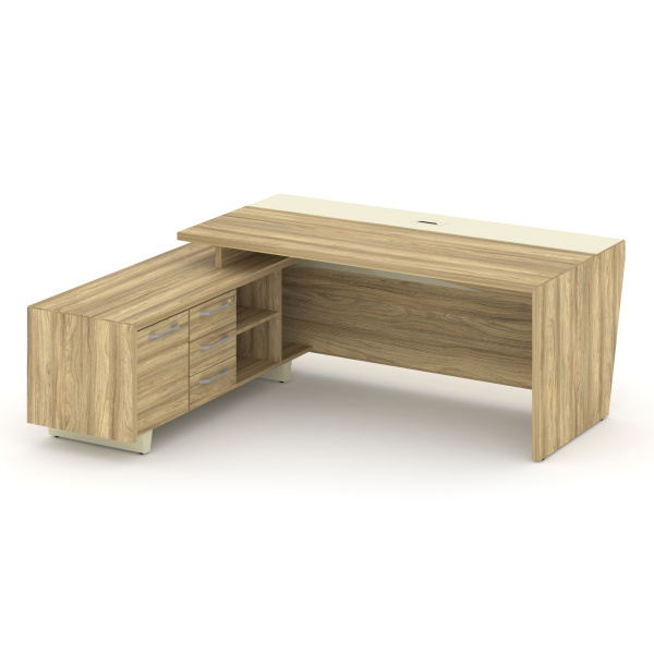 Corner Стол руководителя с тумбой COR.SRT-20 (L) Гикори Песочный/Ваниль/Металл Ваниль 2000*1800*750 Corner Стол руководителя с тумбой COR.SRT-20 (L) Гикори Песочный/Ваниль/Металл Ваниль 2000*1800*750