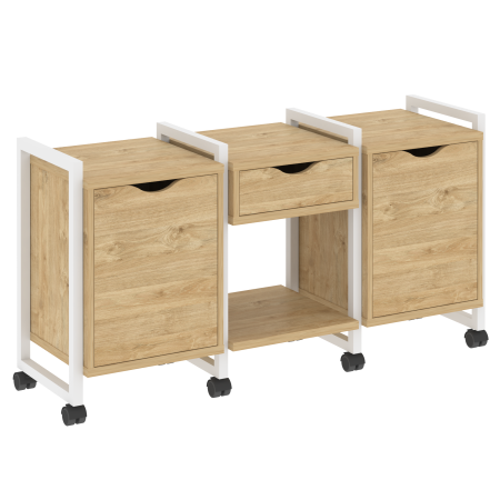 Loft Тумба на колесных опорах VR.L-TN-7.K Тиквуд Светлый/Металл Белый 1440*460*767 Loft Тумба на колесных опорах VR.L-TN-7.K Тиквуд Светлый/Металл Белый 1440*460*767