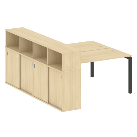 Metal System Quattro Рабочая станция с шкафом-купе на П-образном м/к 50БП.РС-СШК-4.3 Т Акация Лорка/Металл Антрацит 1810*2332*1098