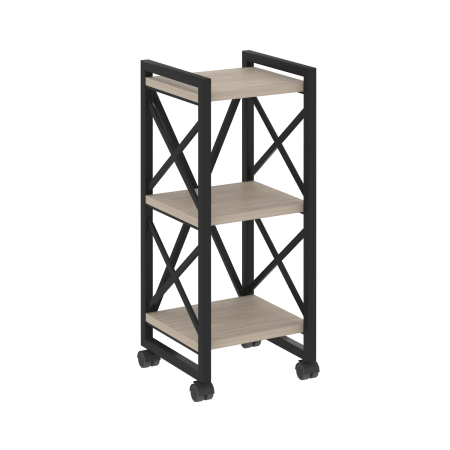 Loft Стеллаж на колесных опорах-3 полки VR.L-MST.K-3.4 Дуб Аттик/Металл Черный 400*400*968