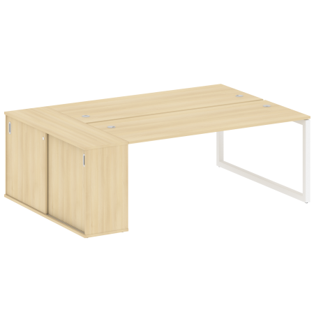Metal System Quattro Рабочая станция с шкафом-купе на О-образном м/к 50БО.РС-СШК-1.5 Т Акация Лорка/Металл Белый 2210*1475*750