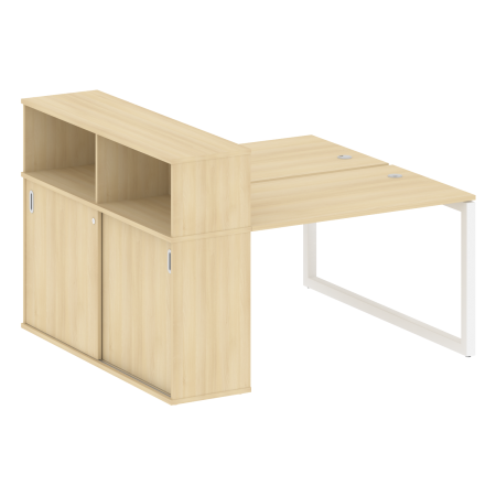 Metal System Quattro Рабочая станция с шкафом-купе на О-образном м/к 50БО.РС-СШК-2.2 Т Акация Лорка/Металл Белый 1610*1475*1098