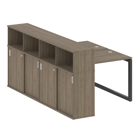 Metal System Quattro Рабочая станция с шкафом-купе на О-образном м/к 50БО.РС-СШК-4.1 Т Вяз Благородный/Металл Антрацит 1410*2332*1098