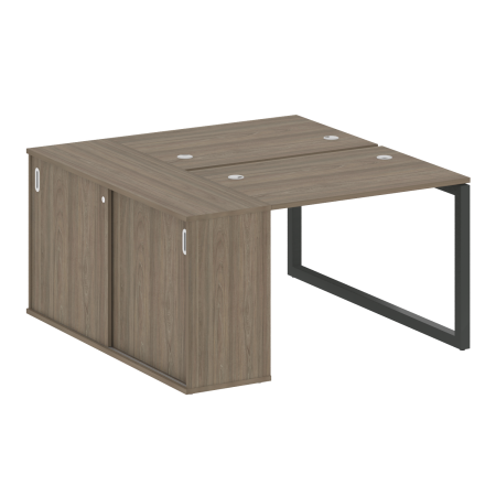 Metal System Quattro Рабочая станция с шкафом-купе на О-образном м/к 50БО.РС-СШК-1.1 Т Вяз Благородный/Металл Антрацит 1410*1475*750