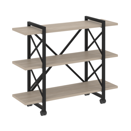 Loft Стеллаж на колесных опорах-3 полки VR.L-MST.K-3.8V Дуб Аттик/Металл Черный 1200*400*968