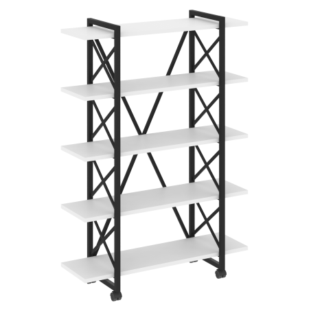Loft Стеллаж на колесных опорах-5 полок VR.L-MST.K-5.8V Белый Бриллиант/Металл Черный 1200*400*1704