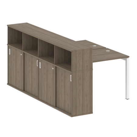Metal System Quattro Рабочая станция с шкафом-купе на П-образном м/к 50БП.РС-СШК-4.1 Т Вяз Благородный/Металл Белый 1410*2332*1098