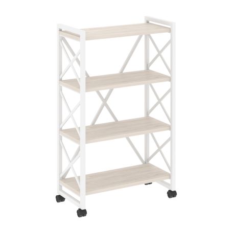Loft Стеллаж на колесных опорах-4 полки VR.L-MST.K-4.8 Денвер Светлый/Металл Белый 800*400*1334