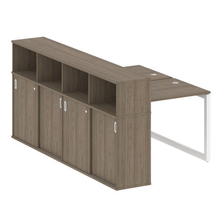 Metal System Quattro Рабочая станция с шкафом-купе на О-образном м/к 50БО.РС-СШК-4.1 Т Вяз Благородный/Металл Белый 1410*2332*1098
