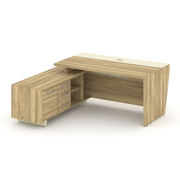 Corner Стол руководителя с тумбой COR.SRT-18 (L) Гикори Песочный/Ваниль/Металл Ваниль 1800*1800*750 Corner Стол руководителя с тумбой COR.SRT-18 (L) Гикори Песочный/Ваниль/Металл Ваниль 1800*1800*750