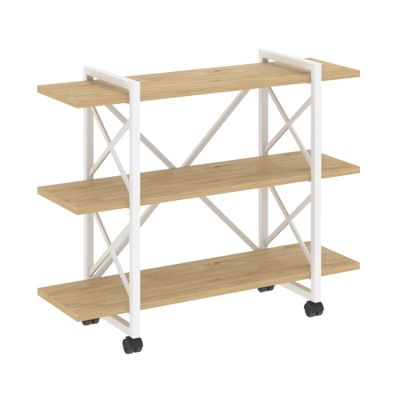 Loft Стеллаж на колесных опорах-3 полки VR.L-MST.K-3.8V Тиквуд Светлый/Металл Белый 1200*400*968