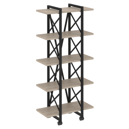 Loft Стеллаж на колесных опорах-5 полок VR.L-MST.K-5.4V Дуб Аттик/Металл Черный 800*400*1704