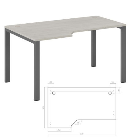 New Line NLN36322624 Стол эргономичный левый на металлоопорах  1500x900x750 дуб шамони светлый New Line NLN36322624 Стол эргономичный левый на металлоопорах  1500x900x750 дуб шамони светлый