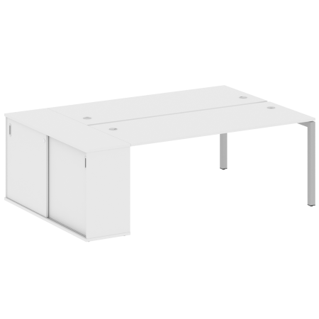 Metal System Quattro Рабочая станция с шкафом-купе на П-образном м/к 50БП.РС-СШК-1.5 Т Белый/Металл Серый 2210*1475*750