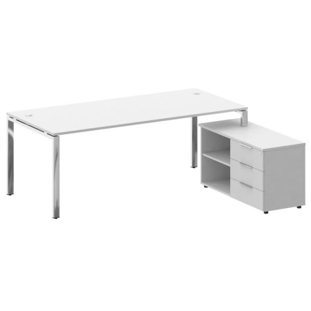 Metal System Direct Стол руковод. с тумбой БГ.СРТ-6.9 (R) Белый/Нержавеющая Сталь 2100*1720*750