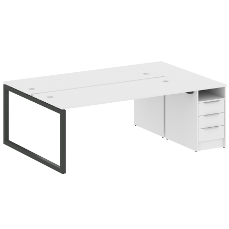 Metal System Quattro Рабочая станция с тумбой на О-образном м/к 50БО.РС-СТП-2.5 Белый/Металл Антрацит 2212*1475*750