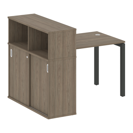 Metal System Quattro Стол письменный с шкафом-купе на П-образном м/к 50БП.РС-СШК-3.1 Т Вяз Благородный/Металл Антрацит 1410*1120*1098