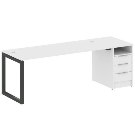 Metal System Quattro Рабочая станция с тумбой на О-образном м/к 50БО.РС-СТП-1.5 Белый/Металл Антрацит 2212*720*750