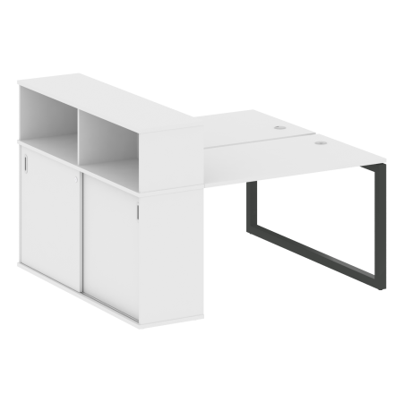 Metal System Quattro Рабочая станция с шкафом-купе на О-образном м/к 50БО.РС-СШК-2.2 Т Белый/Металл Антрацит 1610*1475*1098