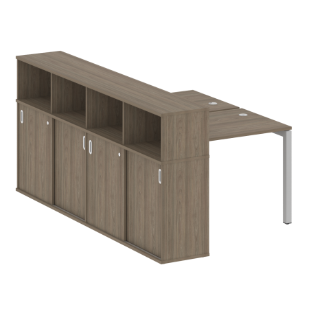 Metal System Quattro Рабочая станция с шкафом-купе на П-образном м/к 50БП.РС-СШК-4.1 Т Вяз Благородный/Металл Серый 1410*2332*1098