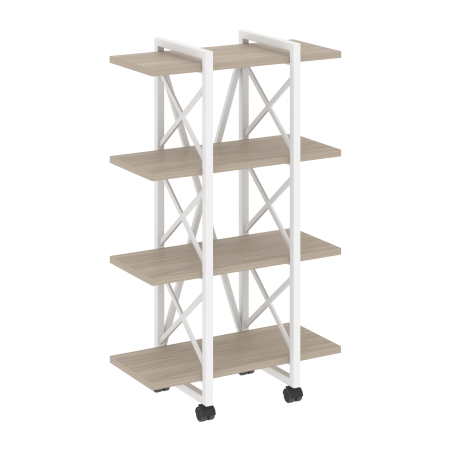 Loft Стеллаж на колесных опорах-4 полки VR.L-MST.K-4.4V Дуб Аттик/Металл Белый 800*400*1334