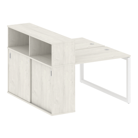 Metal System Quattro Рабочая станция с шкафом-купе на О-образном м/к 50БО.РС-СШК-2.1 Т Дуб Наварра/Металл Белый 1410*1475*1098