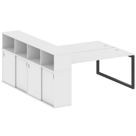 Metal System Quattro Рабочая станция с шкафом-купе на О-образном м/к 50БО.РС-СШК-4.5 Т Белый/Металл Антрацит 2210*2332*1098