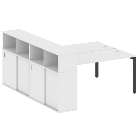 Metal System Quattro Рабочая станция с шкафом-купе на П-образном м/к 50БП.РС-СШК-4.4 Т Белый/Металл Антрацит 2010*2332*1098