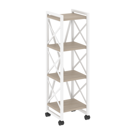 Loft Стеллаж на колесных опорах-4 полки VR.L-MST.K-4.4 Дуб Аттик/Металл Белый 400*400*1334
