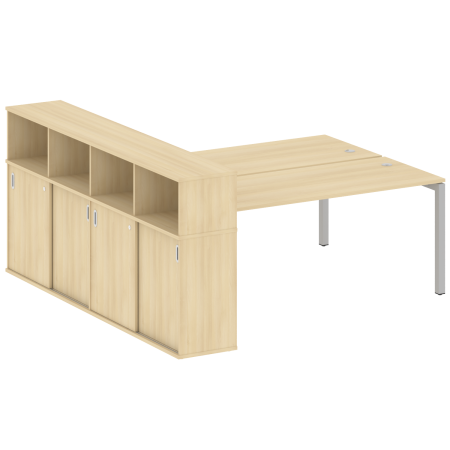 Metal System Quattro Рабочая станция с шкафом-купе на П-образном м/к 50БП.РС-СШК-4.5 Т Акация Лорка/Металл Серый 2210*2332*1098